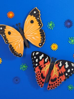 Children creating colourful fluttering butterfly crafts from Tiny Explorers Hub