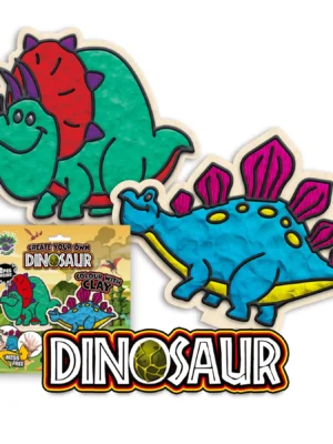 Children creating colourful 3D dinosaur artwork using an air-dry clay craft kit from Tiny Explorers Hub