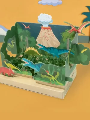 Children growing a mini dinosaur-themed cress garden activity kit from Tiny Explorers Hub