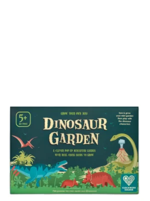 Children growing a mini dinosaur-themed cress garden activity kit from Tiny Explorers Hub